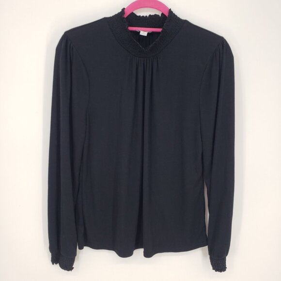 J. Crew Tops - J. Crew Smocked Mock Neck Top S Womens Long Sleeves Black